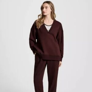 Champion Gameday Deep V French Terry Tunic Pullover in Maroon/BRN Athleisure L
